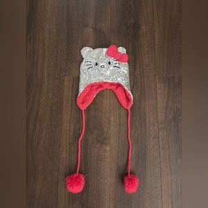Hello Kitty Silver Sequin & Pink Bow Pom Pom Earflap Hat